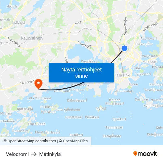Velodromi to Matinkylä map