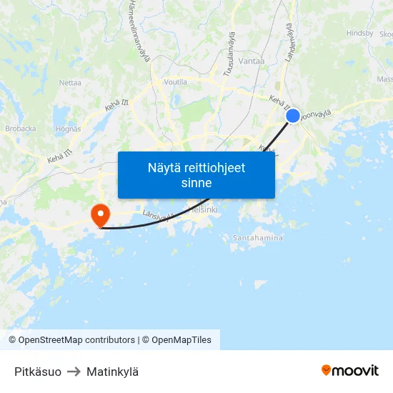 Pitkäsuo to Matinkylä map