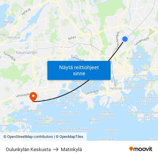 Oulunkylän Keskusta to Matinkylä map