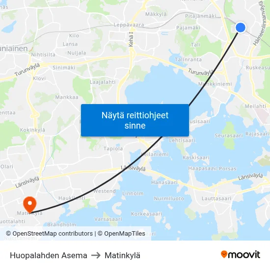 Huopalahden Asema to Matinkylä map