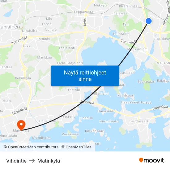 Vihdintie to Matinkylä map