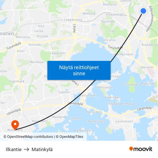 Ilkantie to Matinkylä map