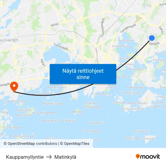 Kauppamyllyntie to Matinkylä map