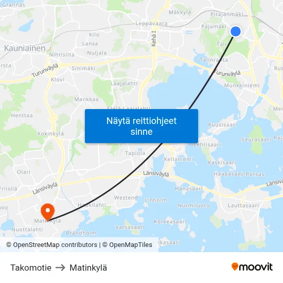 Takomotie to Matinkylä map