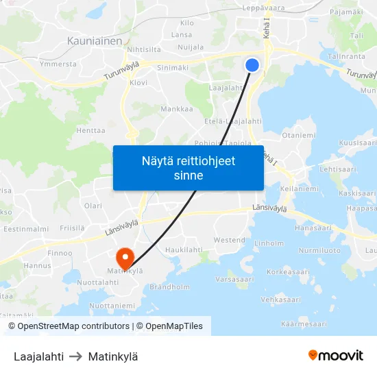 Laajalahti to Matinkylä map