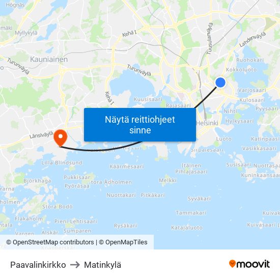 Paavalinkirkko to Matinkylä map