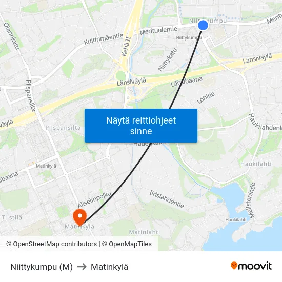 Niittykumpu (M) to Matinkylä map