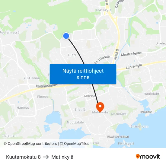 Kuutamokatu 8 to Matinkylä map