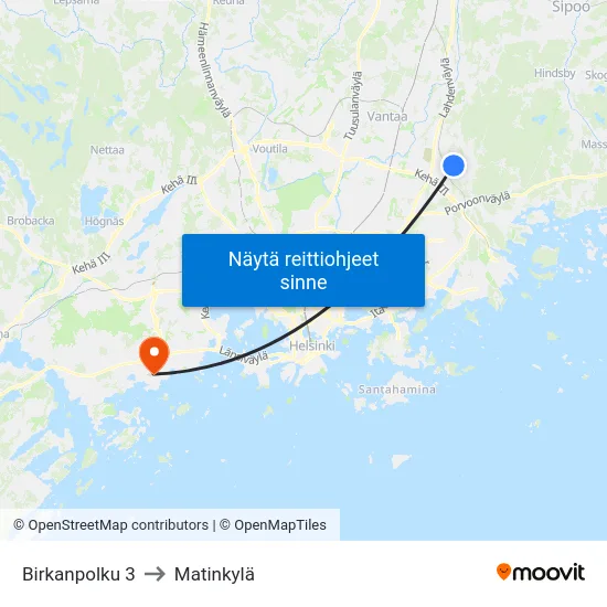 Birkanpolku 3 to Matinkylä map
