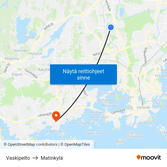 Vaskipelto to Matinkylä map