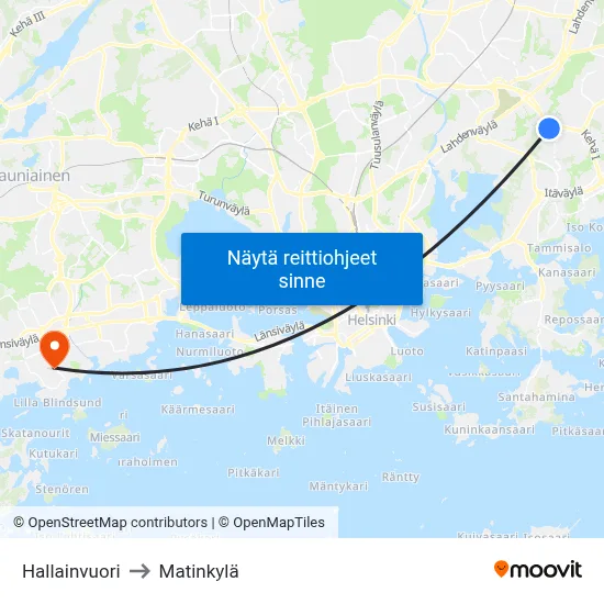 Hallainvuori to Matinkylä map