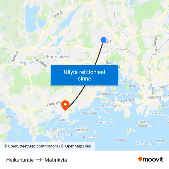 Heikunantie to Matinkylä map