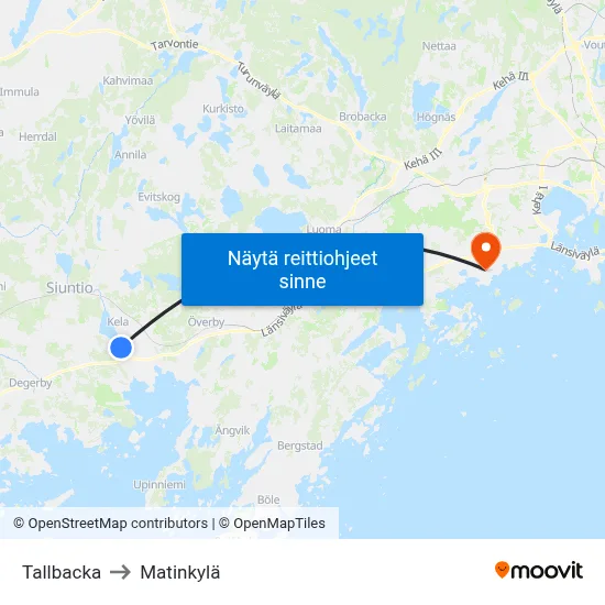 Tallbacka to Matinkylä map