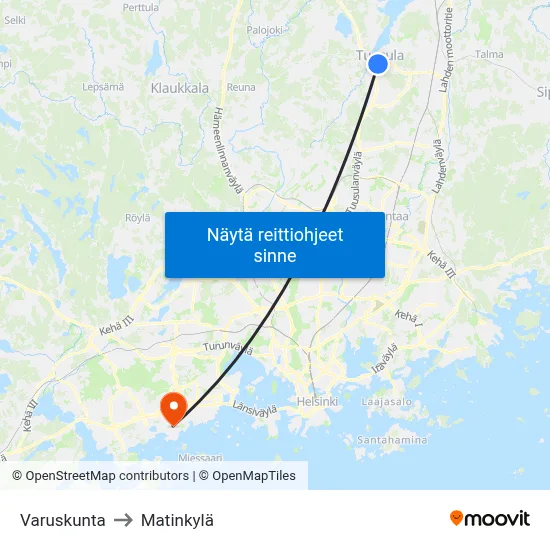 Varuskunta to Matinkylä map