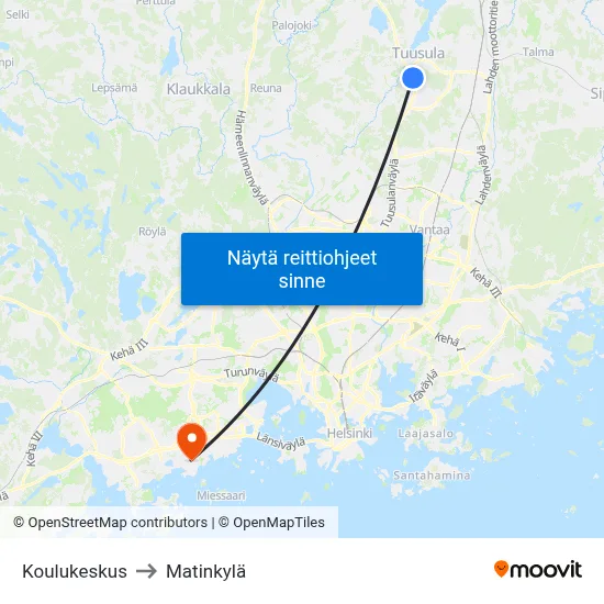 Koulukeskus to Matinkylä map