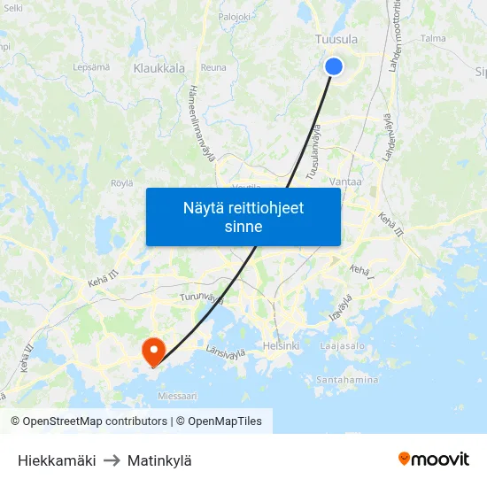 Hiekkamäki to Matinkylä map