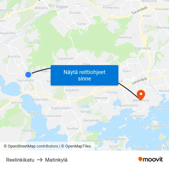 Reelinkikatu to Matinkylä map