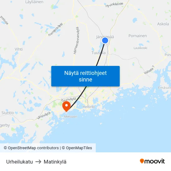 Urheilukatu to Matinkylä map