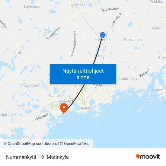 Nummenkylä to Matinkylä map