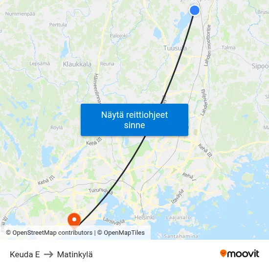 Keuda E to Matinkylä map