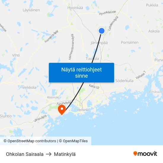 Ohkolan Sairaala to Matinkylä map