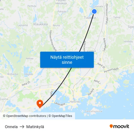 Onnela to Matinkylä map