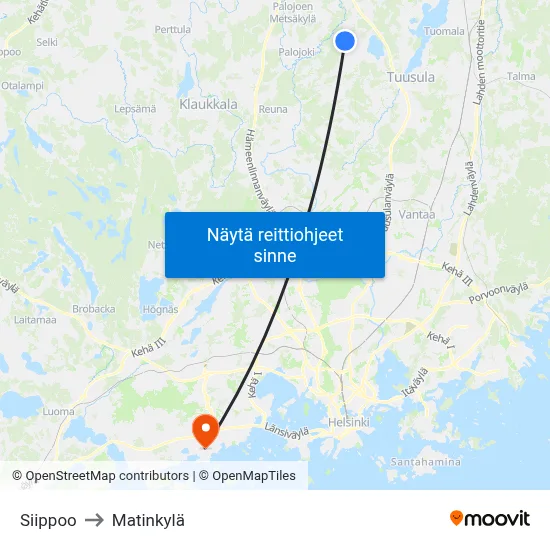 Siippoo to Matinkylä map