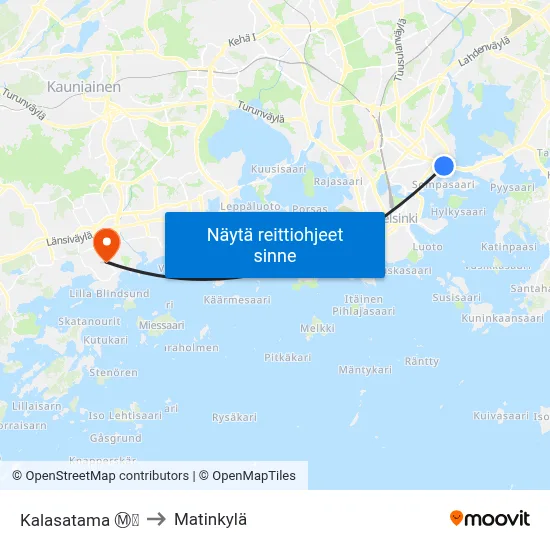 Kalasatama Ⓜ️🛍️ to Matinkylä map