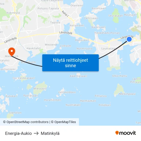 Energia-Aukio to Matinkylä map