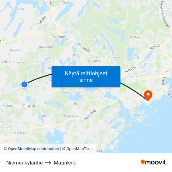 Niemenkyläntie to Matinkylä map