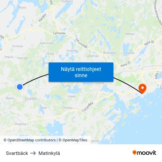 Svartbäck to Matinkylä map