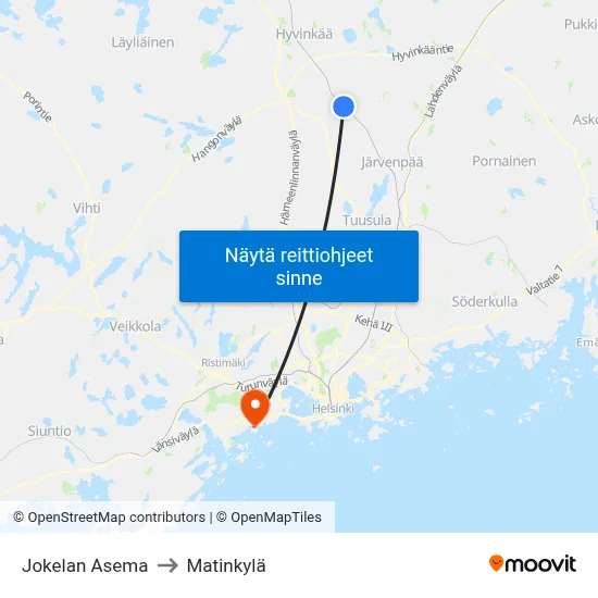 Jokelan Asema to Matinkylä map