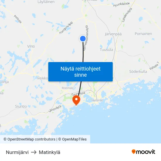 Nurmijärvi to Matinkylä map