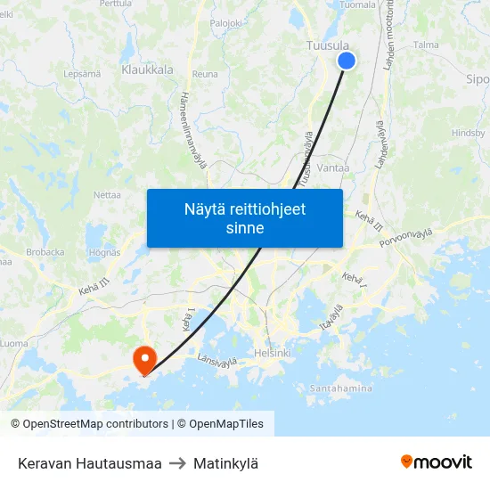 Keravan Hautausmaa to Matinkylä map
