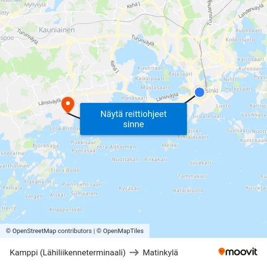 Kamppi (Lähiliikenneterminaali) to Matinkylä map
