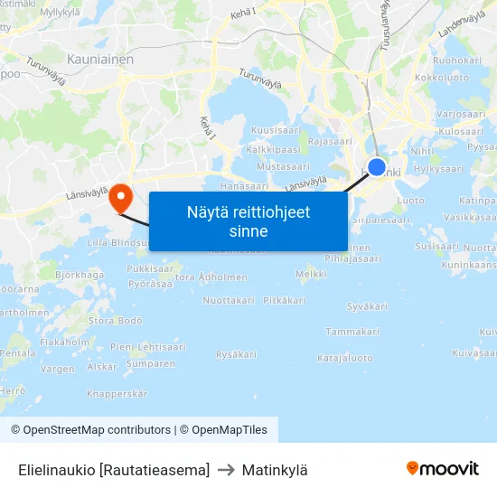 Elielinaukio [Rautatieasema] to Matinkylä map