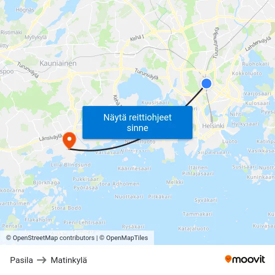 Pasila to Matinkylä map