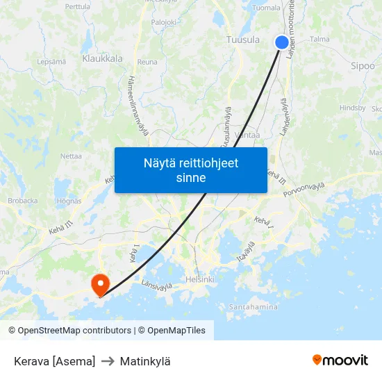 Kerava [Asema] to Matinkylä map