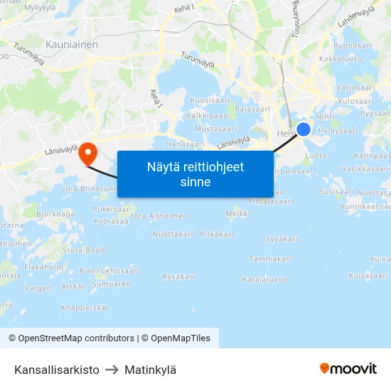Kansallisarkisto to Matinkylä map