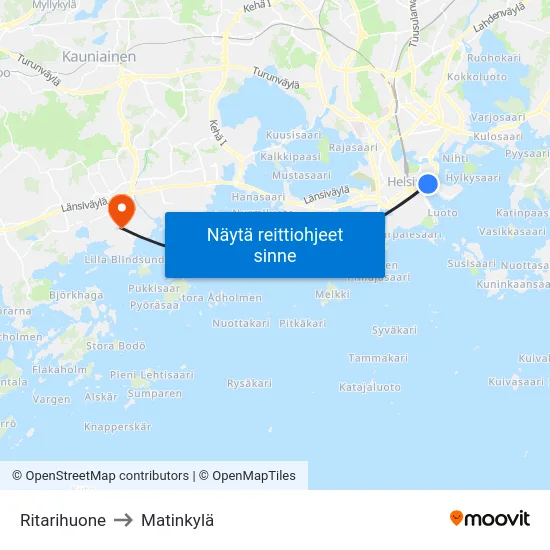 Ritarihuone to Matinkylä map