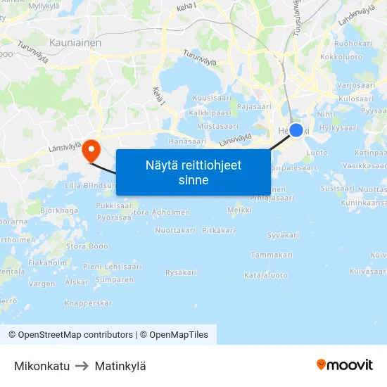 Mikonkatu to Matinkylä map