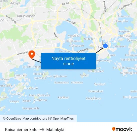 Kaisaniemenkatu to Matinkylä map
