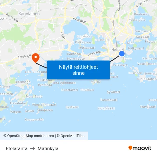 Eteläranta to Matinkylä map