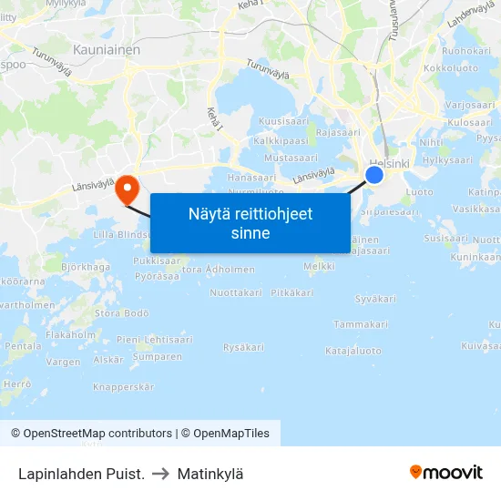 Lapinlahden Puist. to Matinkylä map