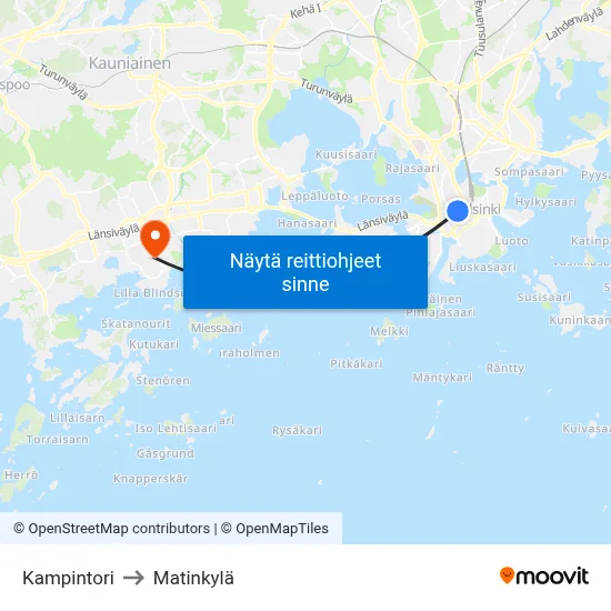Kampintori to Matinkylä map