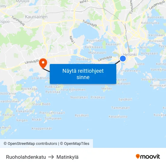 Ruoholahdenkatu to Matinkylä map