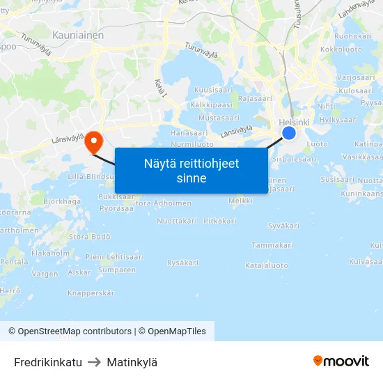 Fredrikinkatu to Matinkylä map