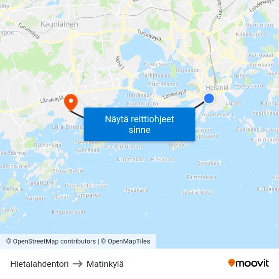 Hietalahdentori to Matinkylä map
