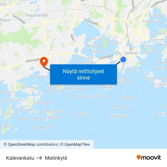 Kalevankatu to Matinkylä map