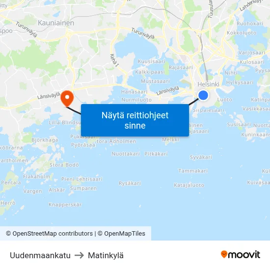 Uudenmaankatu to Matinkylä map